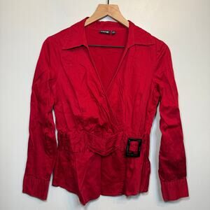 Apt. 9 Women's Long Sleeve Buckle Front Wrap V-neck Blouse Red Size Medium